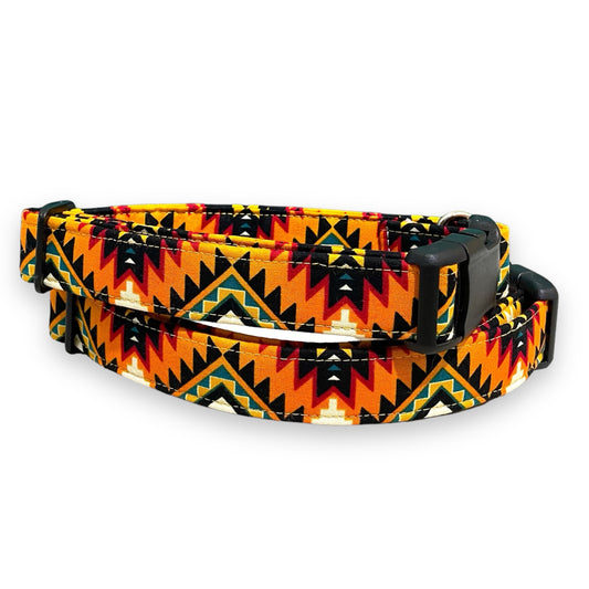 Orange Aztec Dog Collar - Martingale or Buckle Style - Embroidery Available