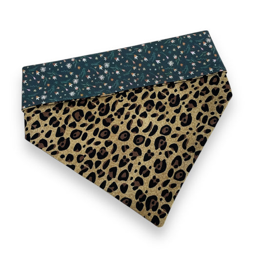 Wild and Cute Leopard Print Floral Reversible Snap On Bandana