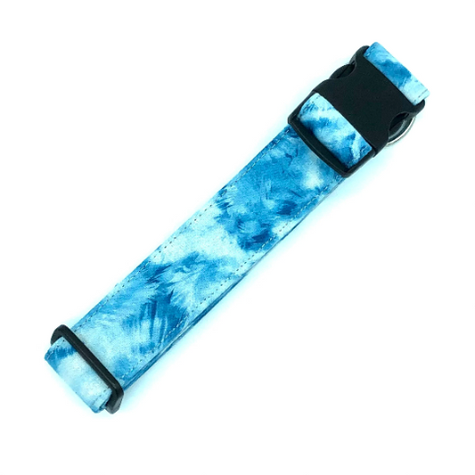 Light Blue and White Tie Dye Dog Collar - Martingale or Buckle Style - Embroidery Available