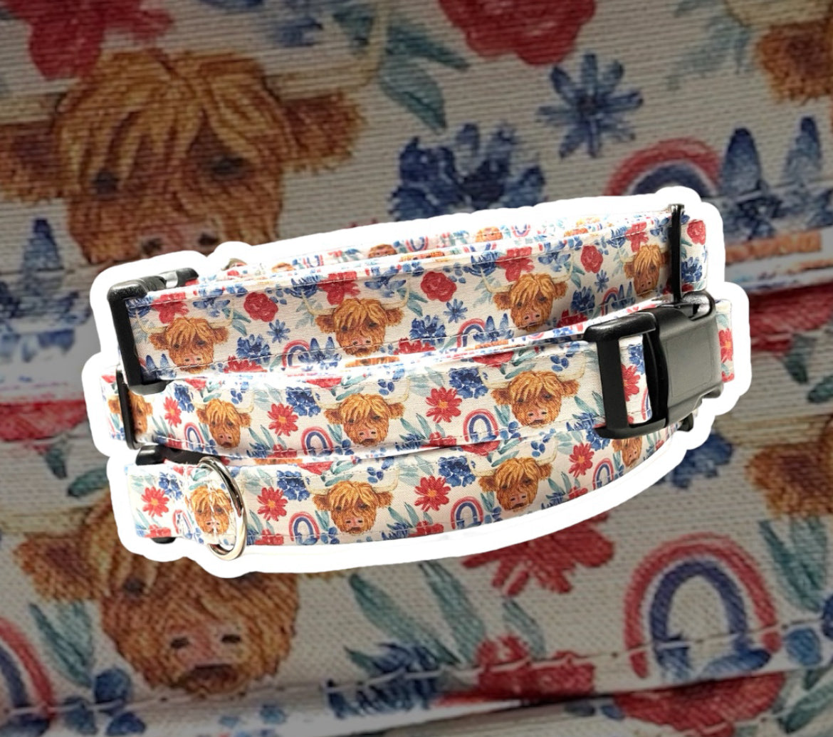 Highland Cow Dog Collar - Martingale or Buckle Style - Embroidery Available
