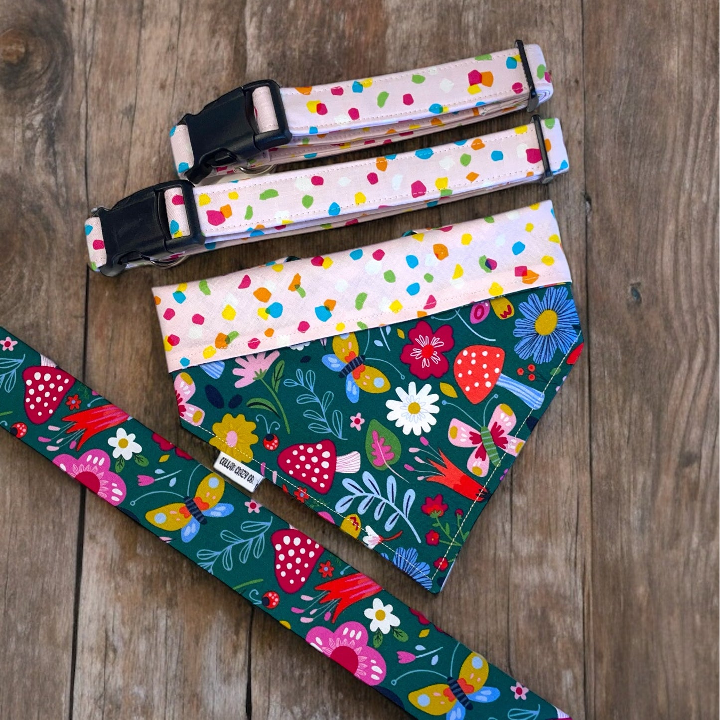 Pink Multi Dots Dog Collar - Martingale or Buckle Style - Embroidery Available