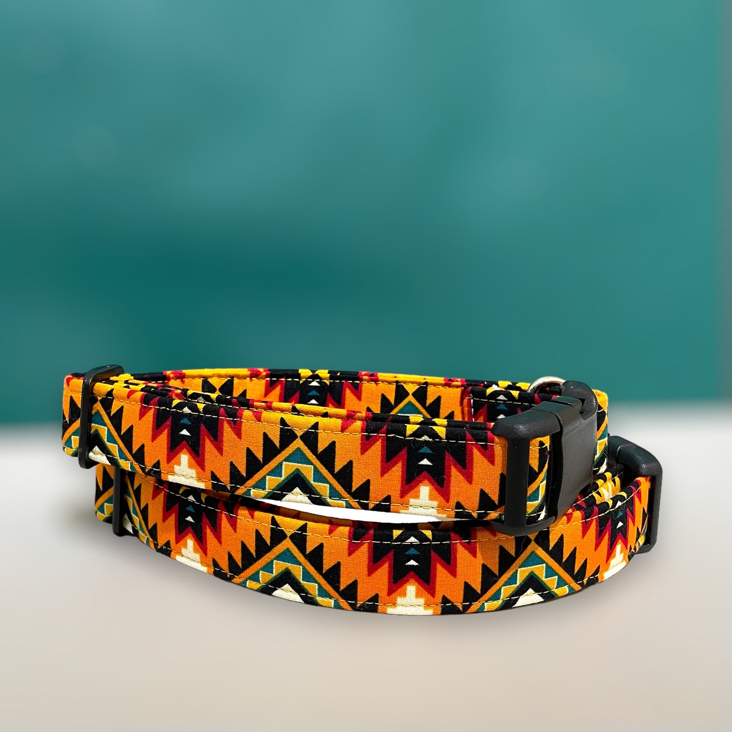 Orange Aztec Dog Collar - Martingale or Buckle Style - Embroidery Available