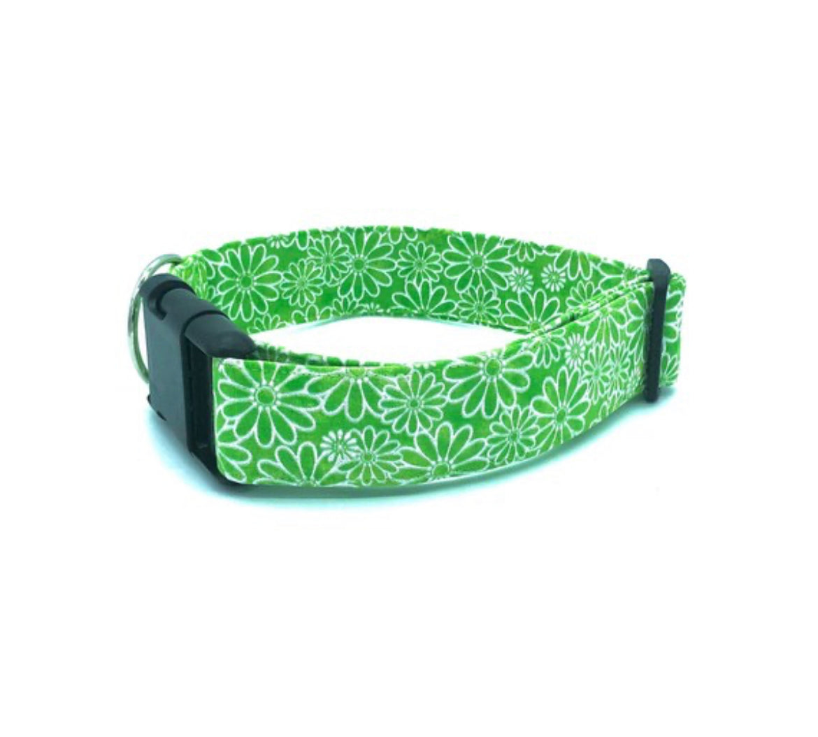 Light Green Daisy Dog Collar - Martingale or Buckle Style - Embroidery Available